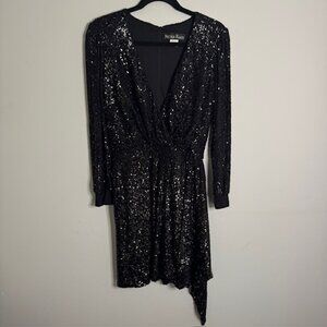Nicole Bakti Black Sequin Dress Long Sleeve Size 8